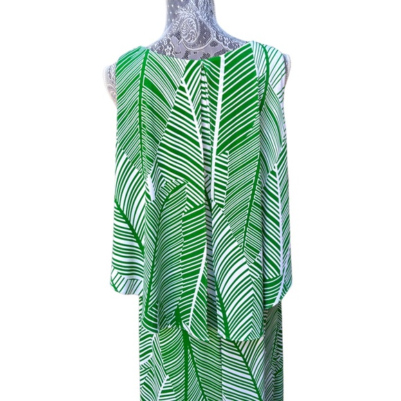 Chico’s Women’s S/M Tropical Palm Maxi Dress With Cascading Cropped Overlay - Picture 7 of 15
